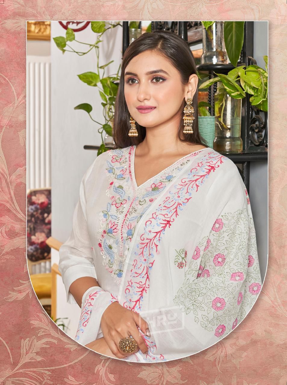 HRU Lucknawi Suta Vol 4 Mal Mal Cotton Kurti With Bottom Dupatta Wholesale Shop In Surat